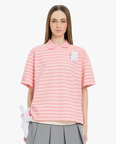  BAD RABBIT CLUB - Áo polo unisex tay ngắn kẻ sọc Sweetie Rabbit 