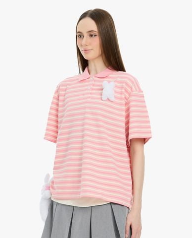  BAD RABBIT CLUB - Áo polo unisex tay ngắn kẻ sọc Sweetie Rabbit 