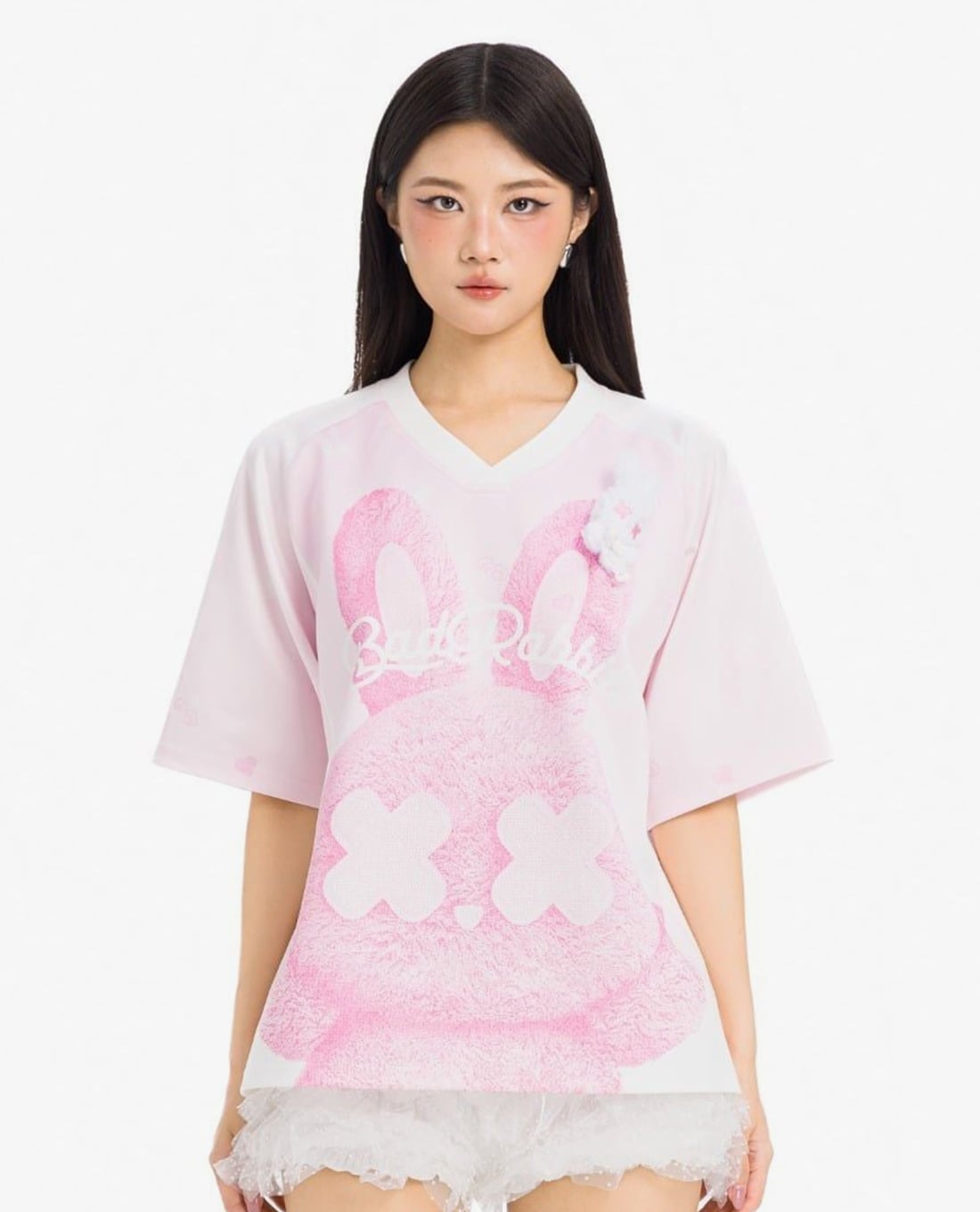 BAD RABBIT CLUB - Áo thun unisex cổ V tay ngắn Amant Rabbit