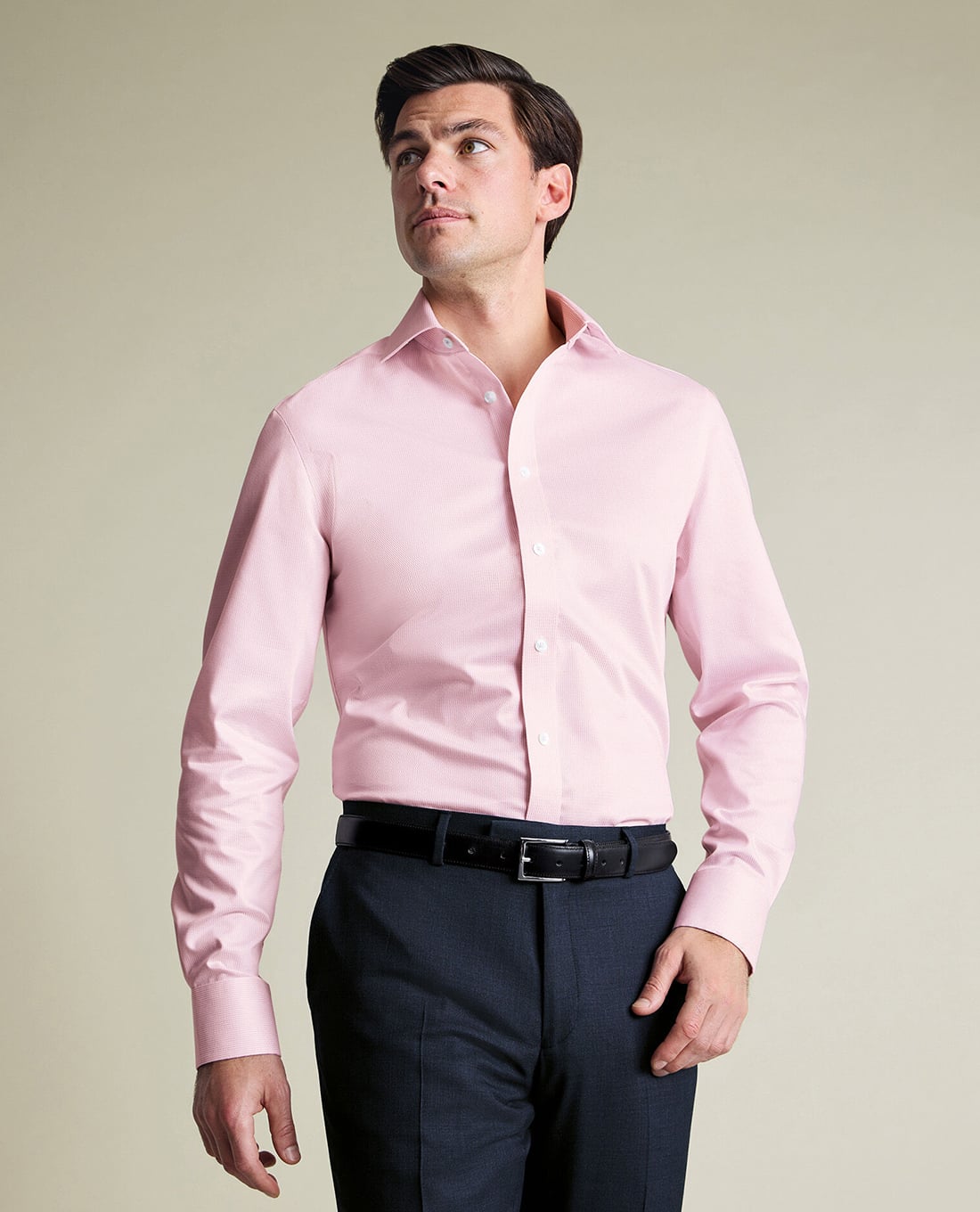 CHARLES TYRWHITT - Áo sơ mi nam cổ bẻ tay dài kẻ sọc Greenwich