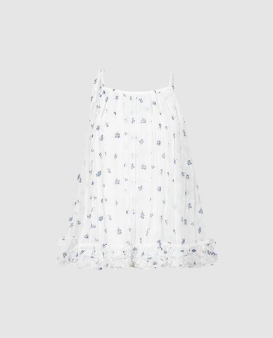  URBAN REVIVO - Áo hai dây nữ dáng xòe phối bèo nhún 