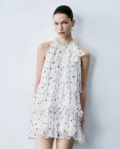  URBAN REVIVO - Đầm sát nách mini cổ yếm hoa nhí 