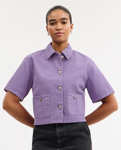  COACH - Áo sơ mi denim nữ phom croptop 