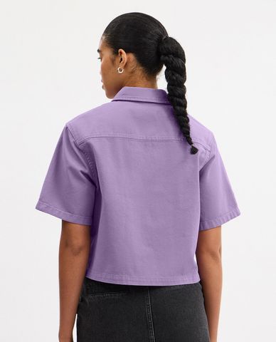  COACH - Áo sơ mi denim nữ phom croptop 