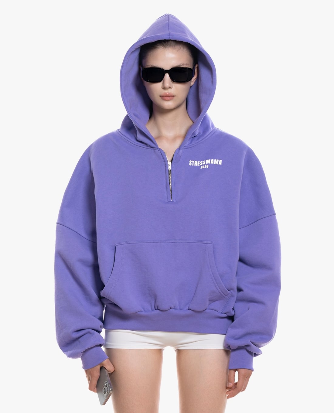 STRESSMAMA - Áo hoodie unisex tay dài phối zip Curated