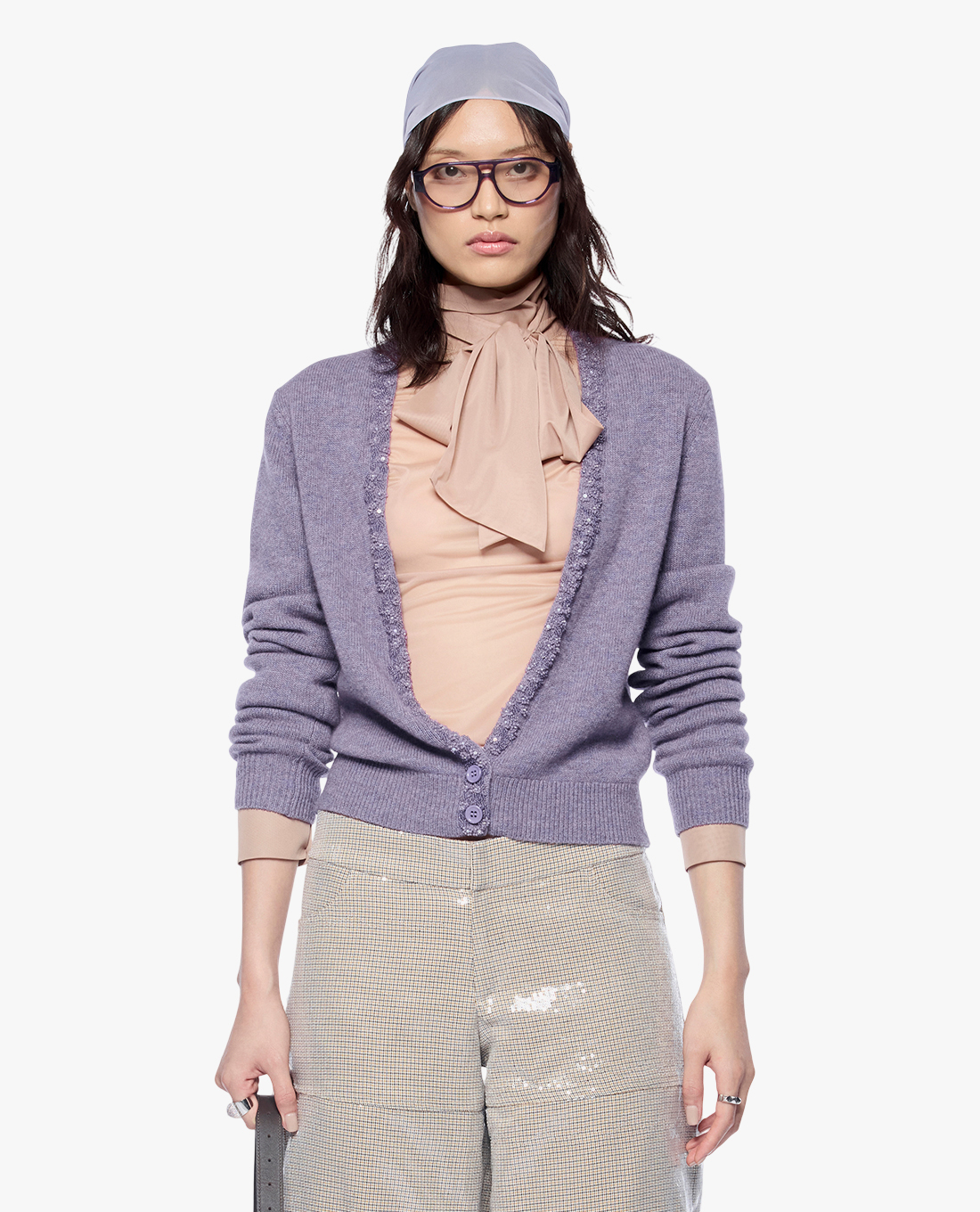 FANCì CLUB - Áo khoác cardigan nữ cổ V đính hạt Strip Down