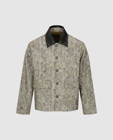  URBAN REVIVO - Áo khoác sơ mi nam tay dài phối cổ da 