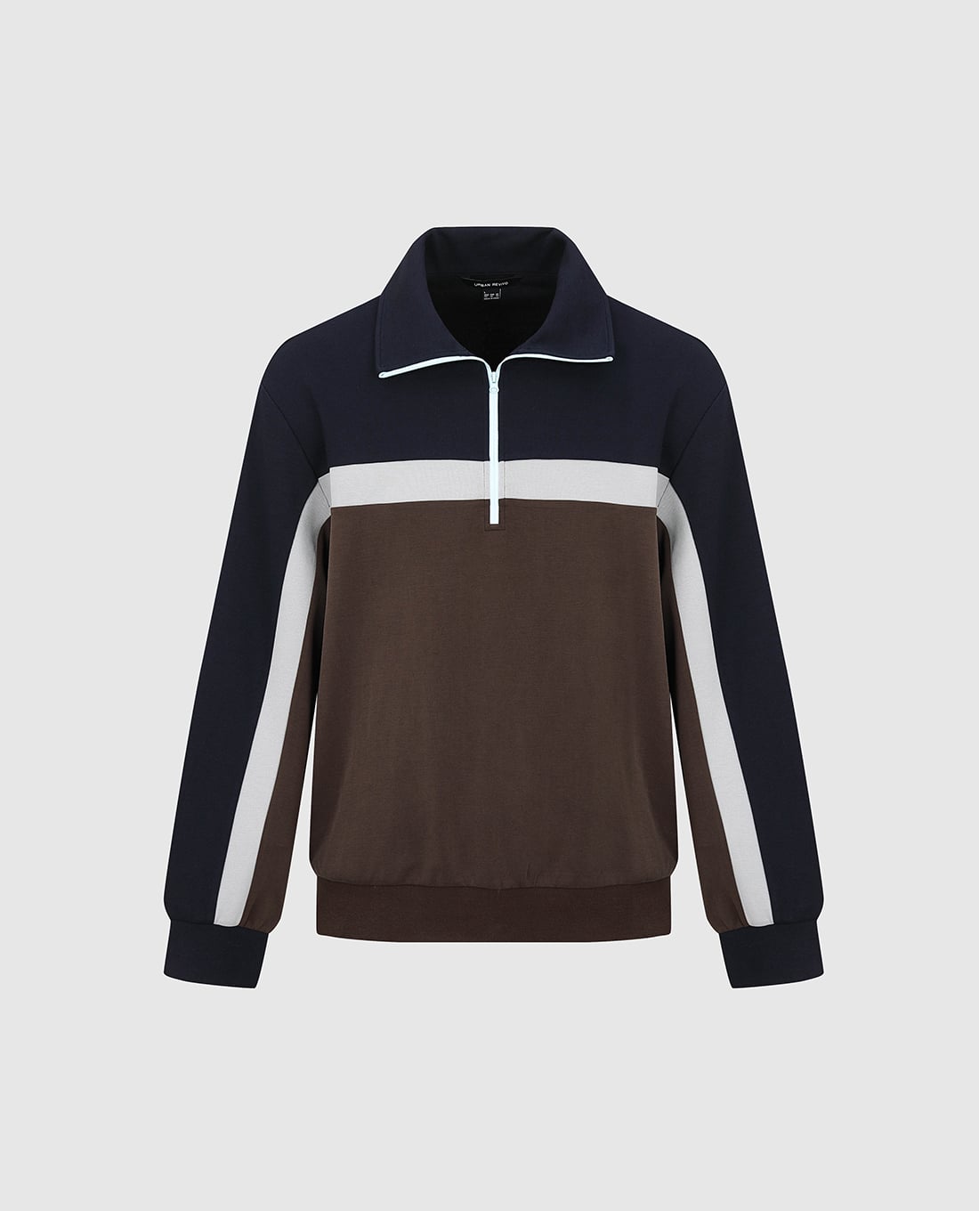 URBAN REVIVO - Áo polo nam tay dài kẻ sọc khóa kéo