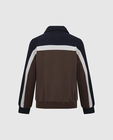  URBAN REVIVO - Áo polo nam tay dài kẻ sọc khóa kéo 