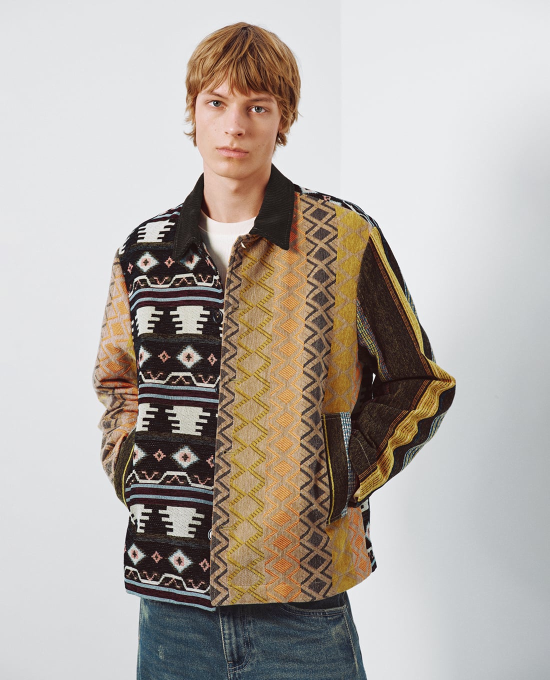 URBAN REVIVO - Áo khoác sơ mi nam tay dài nghệ thuật