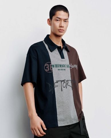  URBAN REVIVO - Áo polo nam cổ bẻ tay ngắn phối sọc màu 
