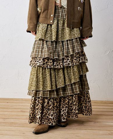  URBAN REVIVO - Chân váy xếp tầng maxi họa tiết caro 