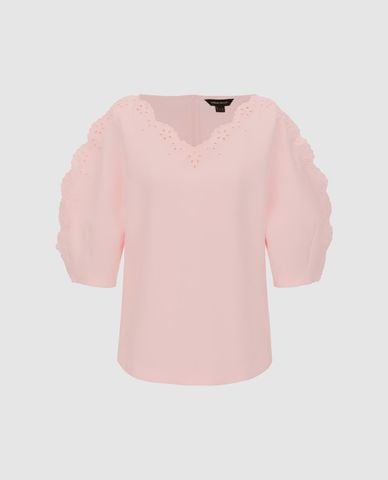  URBAN REVIVO - Áo kiểu nữ cổ tim tay phồng 