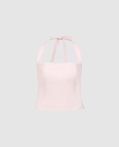  URBAN REVIVO - Áo kiểu nữ cổ yếm buộc nơ 