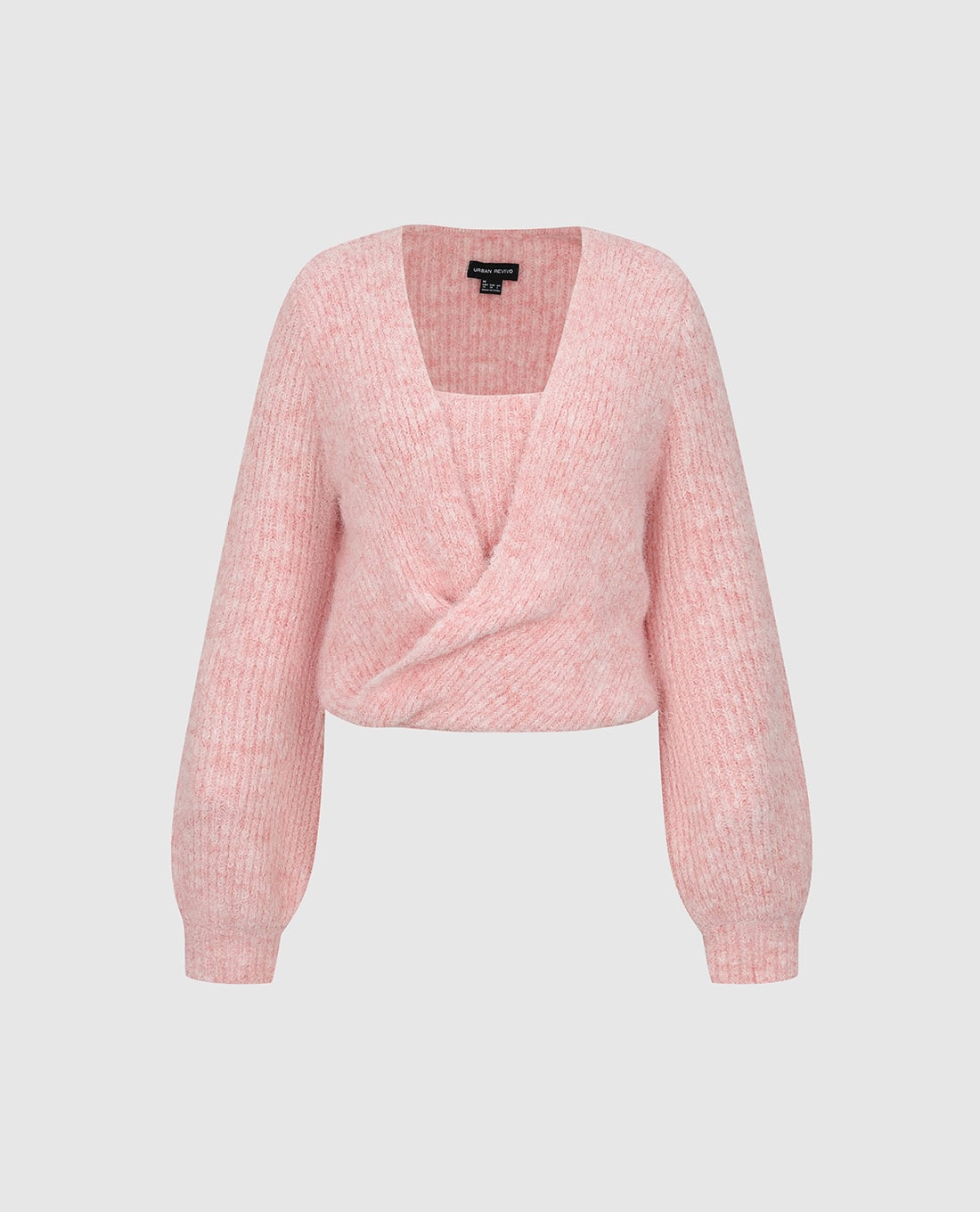URBAN REVIVO - Áo dệt kim nữ tay dài vạt chéo phom croptop