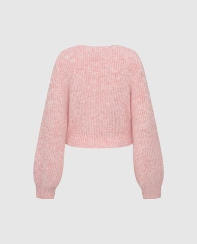  URBAN REVIVO - Áo dệt kim nữ tay dài vạt chéo phom croptop 