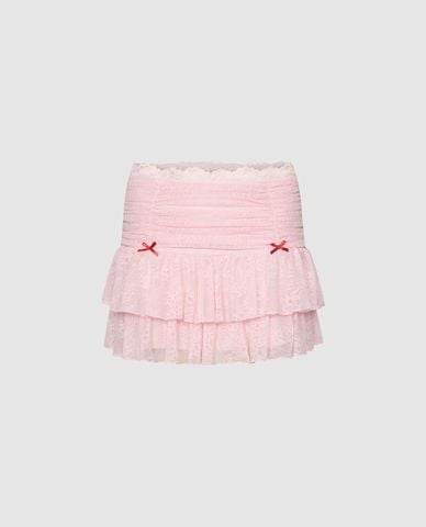  URBAN REVIVO - Chân váy xếp tầng mini đính nơ 