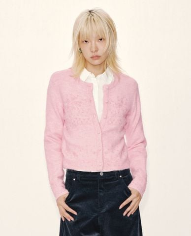  URBAN REVIVO - Áo khoác cardigan nữ tay dài thêu họa tiết 