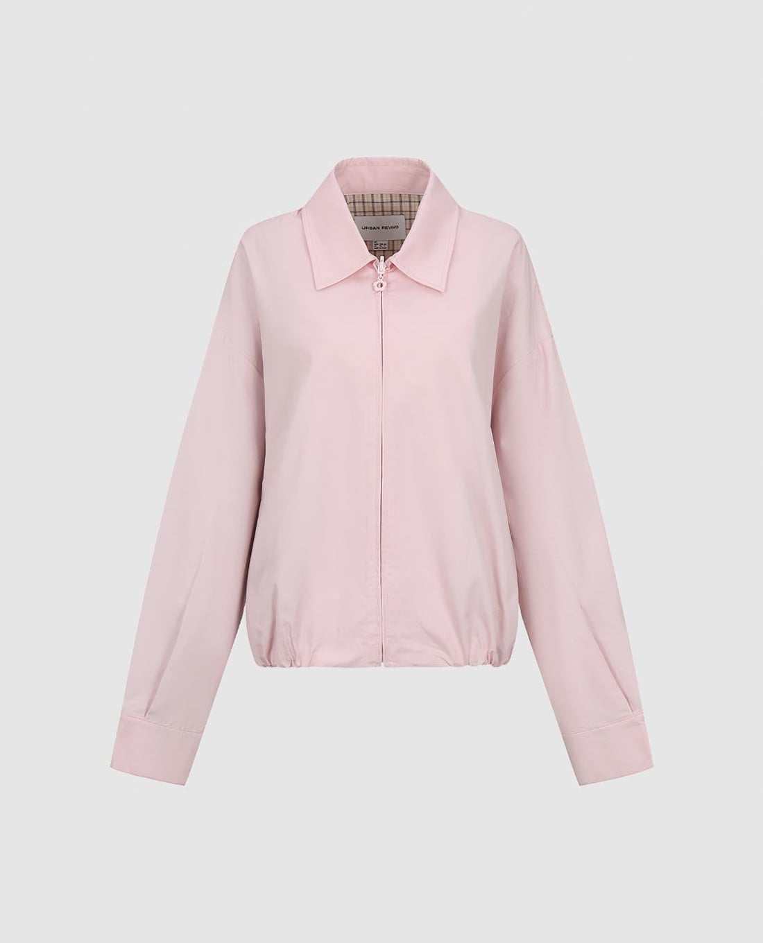 URBAN REVIVO - Áo khoác bomber nữ cổ bẻ tay dài phối khóa zip