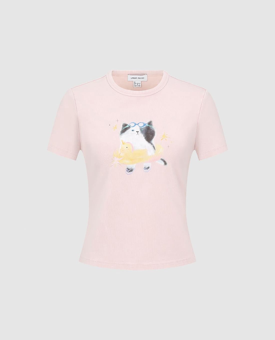 URBAN REVIVO - Áo thun nữ cổ tròn tay ngắn in họa tiết