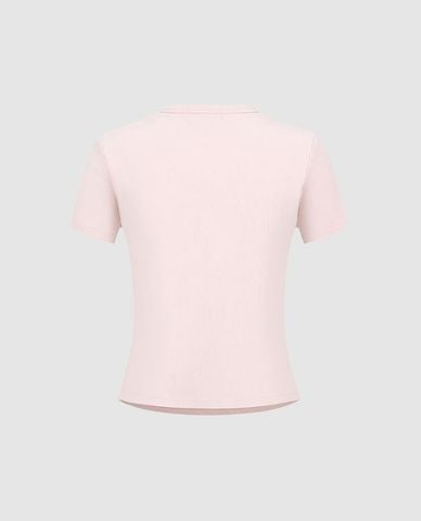  URBAN REVIVO - Áo thun nữ cổ tròn tay ngắn in họa tiết 