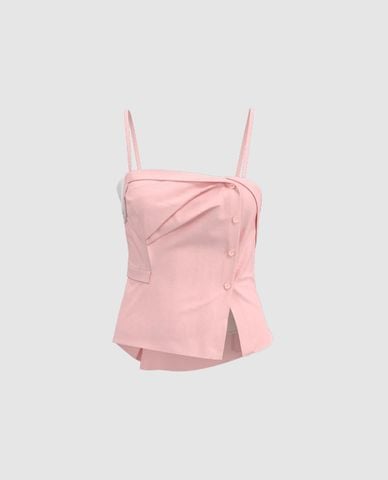  URBAN REVIVO - Áo hay dây nữ bất đối xứng phối nút 