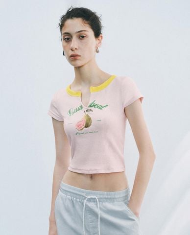  URBAN REVIVO - Áo croptop nữ tay ngắn in họa tiết Printed 