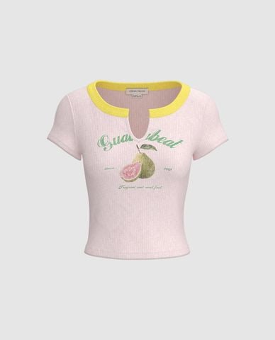  URBAN REVIVO - Áo croptop nữ tay ngắn in họa tiết Printed 