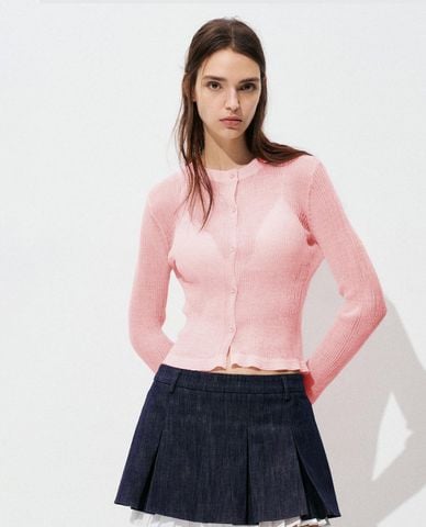  URBAN REVIVO - Áo dệt kim nữ tay dài phối nút 