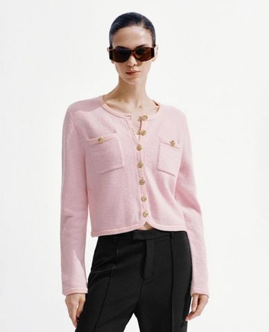  URBAN REVIVO - Áo khoác cardigan nữ cổ tròn tay dài phối nút 