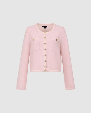  URBAN REVIVO - Áo khoác cardigan nữ cổ tròn tay dài phối nút 