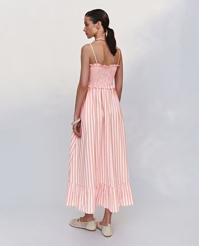  URBAN REVIVO - Đầm hai dây midi kẻ sọc 