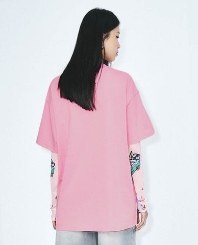  URBAN REVIVO - Áo thun nữ cổ tròn tay ngắn in họa tiết 