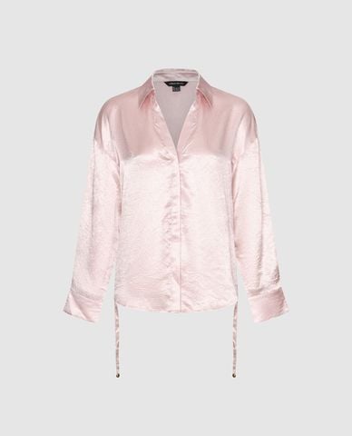  URBAN REVIVO - Áo kiểu nữ cổ bẻ tay dài phối dây rút 