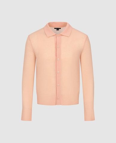  URBAN REVIVO - Áo dệt kim nam cổ bẻ tay dài phối nút 