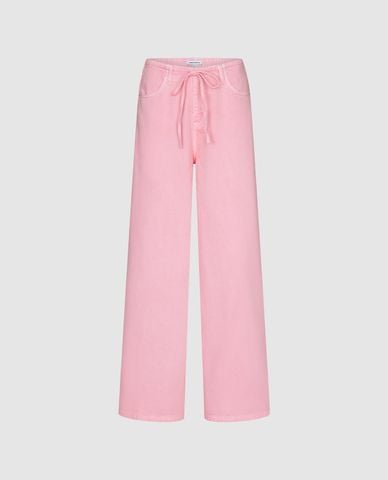  URBAN REVIVO - Quần jeans nữ ống rộng dây rút 