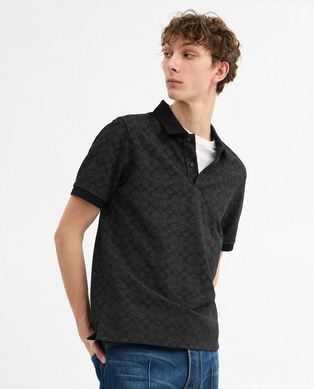 COACH - Áo polo nam cổ bẻ tay ngắn Signature