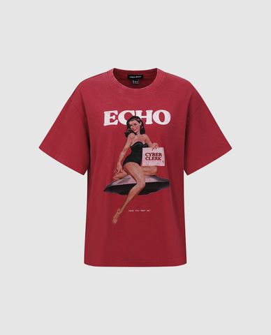  URBAN REVIVO - Áo thun nữ cổ tròn tay ngắn in hình retro 