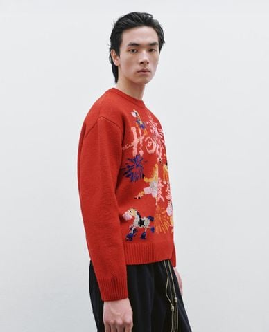  URBAN REVIVO - Áo dệt kim nam cổ tròn họa tiết lễ hội 