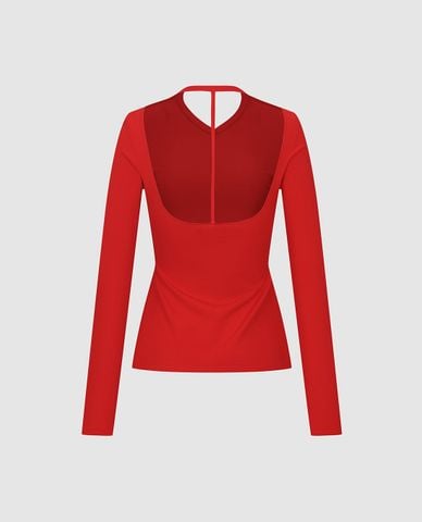  URBAN REVIVO - Áo dệt kim nữ cổ V tay dài khoét lưng 