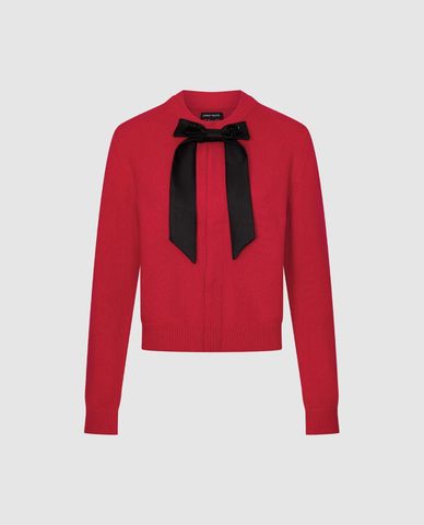  URBAN REVIVO - Áo khoác cardigan nữ cổ tròn tay dài phối nơ 