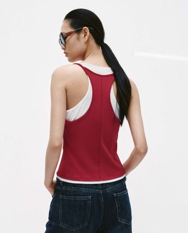  URBAN REVIVO - Áo ba lỗ nữ phối layer phom ôm 