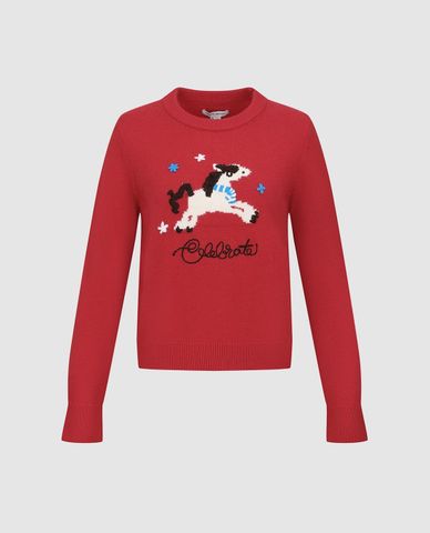  URBAN REVIVO - Áo dệt kim nữ cổ bẻ tay dài dệt họa tiết 