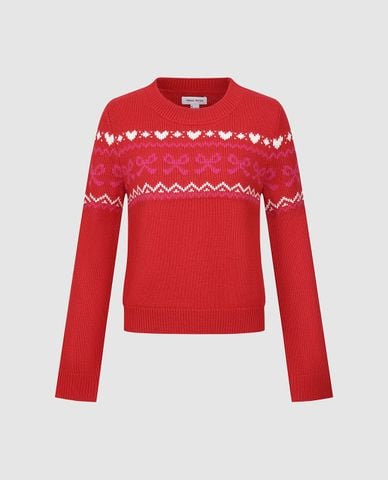  URBAN REVIVO - Áo dệt kim nữ cổ tròn tay dài phối họa tiết 