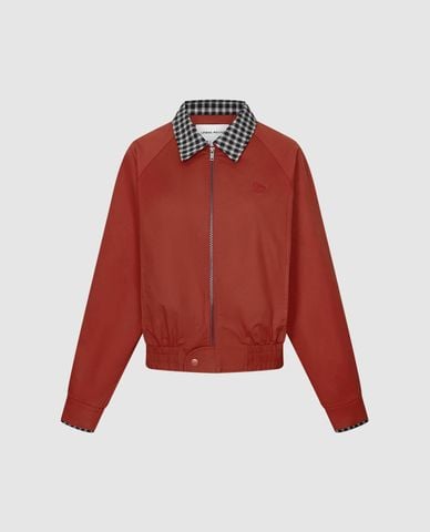  URBAN REVIVO - Áo khoác bomber nữ cổ bẻ tay dài kẻ caro 