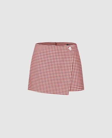  URBAN REVIVO - Quần short nữ giả váy phối caro 