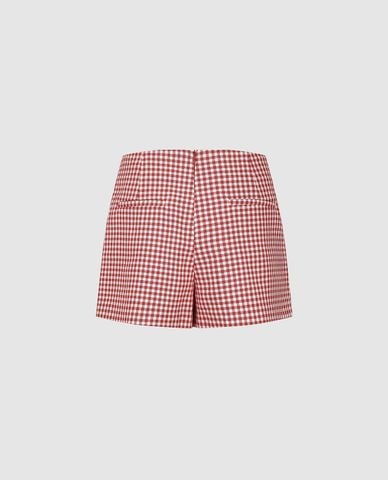  URBAN REVIVO - Quần short nữ giả váy phối caro 