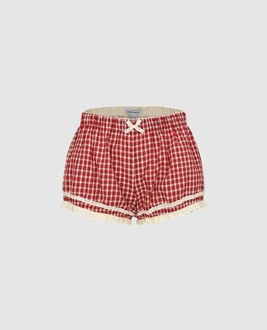  URBAN REVIVO - Quần short ngắn nữ kẻ caro phối ren 