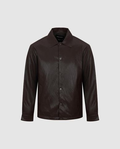  URBAN REVIVO - Áo khoác da nam cổ bẻ tay dài phối nút 