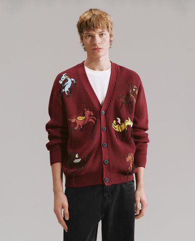  URBAN REVIVO - Áo khoác cardigan nam cổ V họa tiết ngựa 